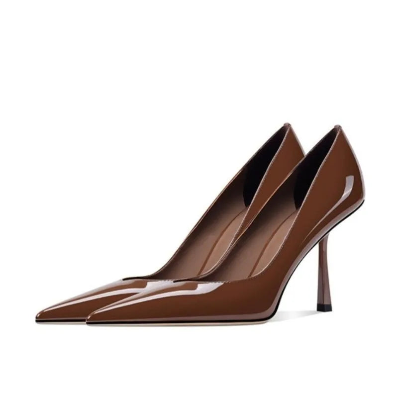Temperament fashion pointed high heels sexy new patent leather shallow mouth black single shoes women's shoes