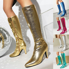 Autumn and Winter Fashion Boots High Heels 35-47 Large Pointed Elegant Tall Boot for Women Street Glitter Personality Shoes