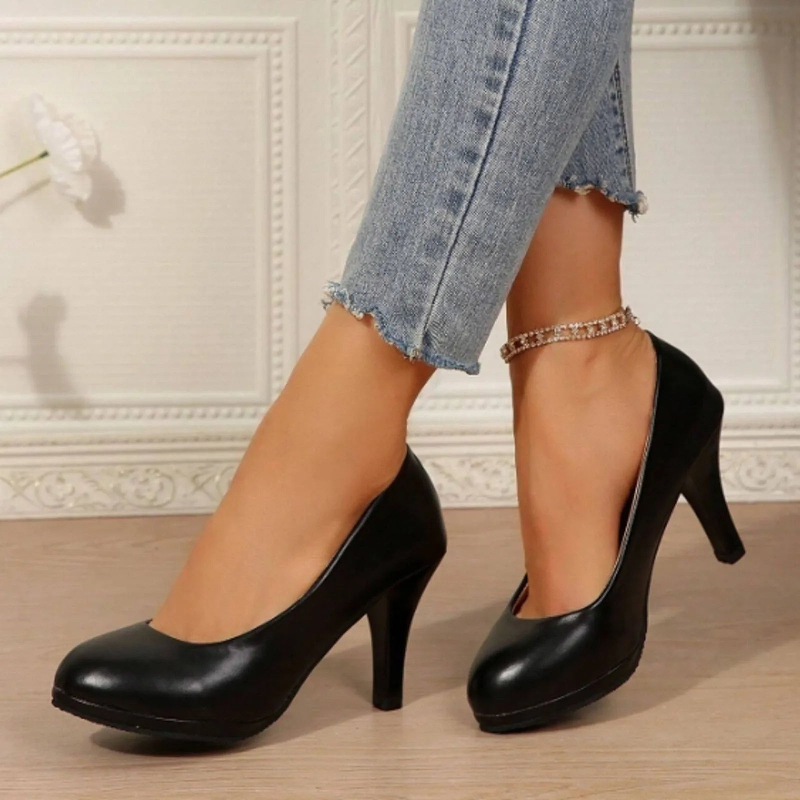 PU Leather Black Heel Platform Pumps Spring Autumn Women Shoes 2025 High Heels Shoes Office Lady Elegant Comfortable Work Shoes