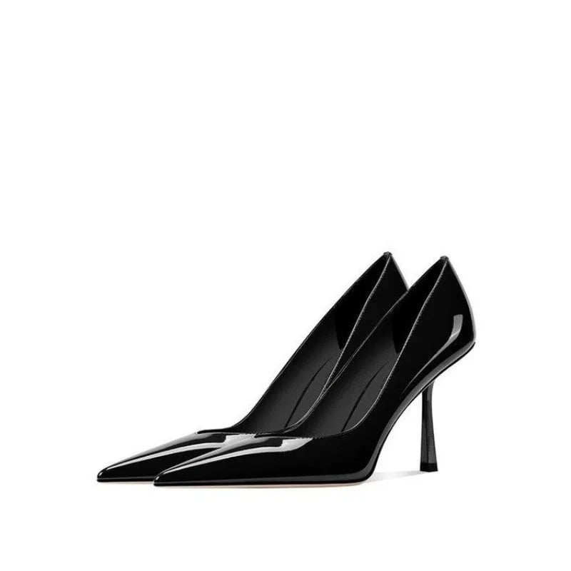 Temperament fashion pointed high heels sexy new patent leather shallow mouth black single shoes women's shoes