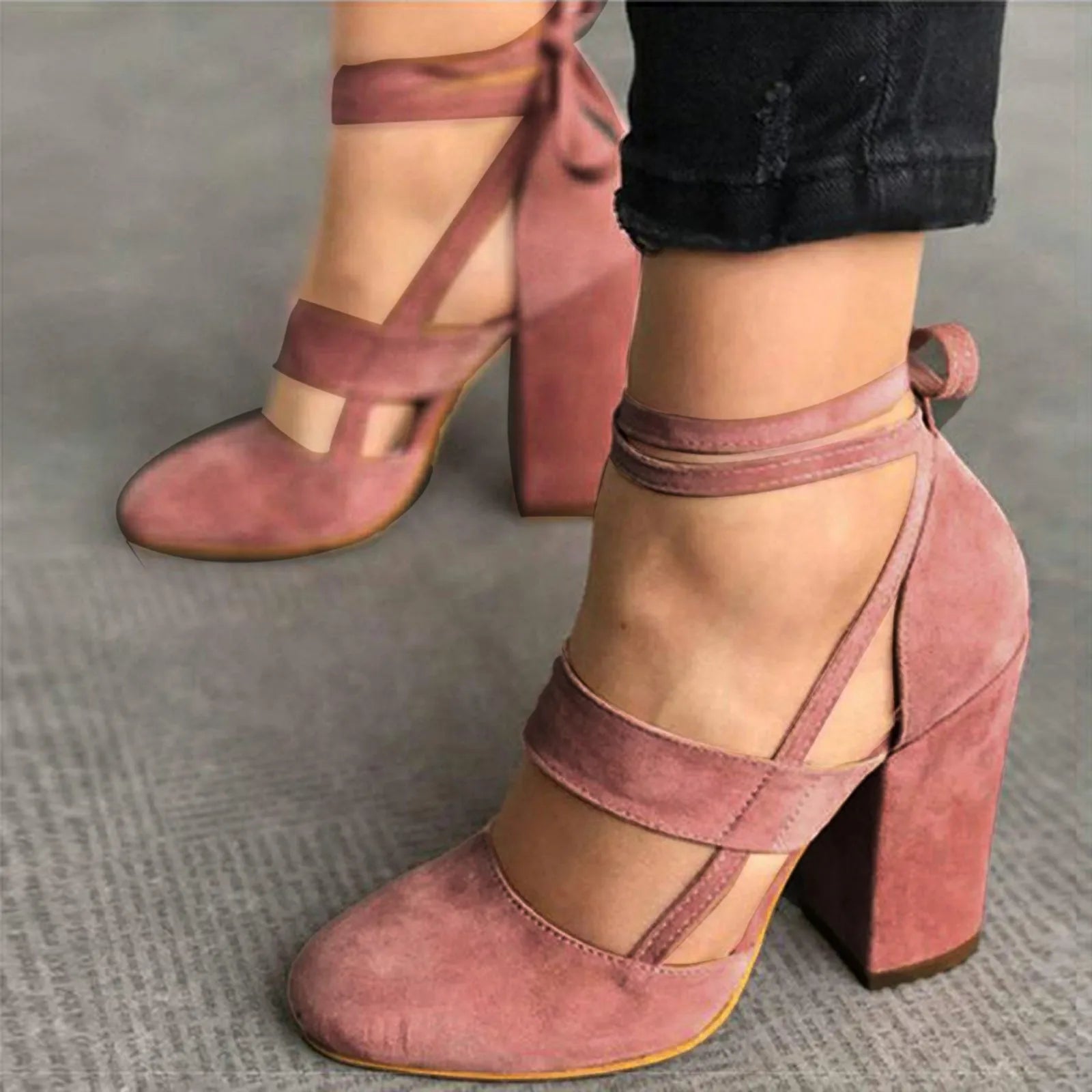 Squared High Heel Sandals for Women Fashion Classic Pointed Toe Ankle Strap Chunky Heel Sandals Solid Color Casual Summer Sandal